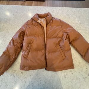 Faux, leather Brown Puffer Jacket
